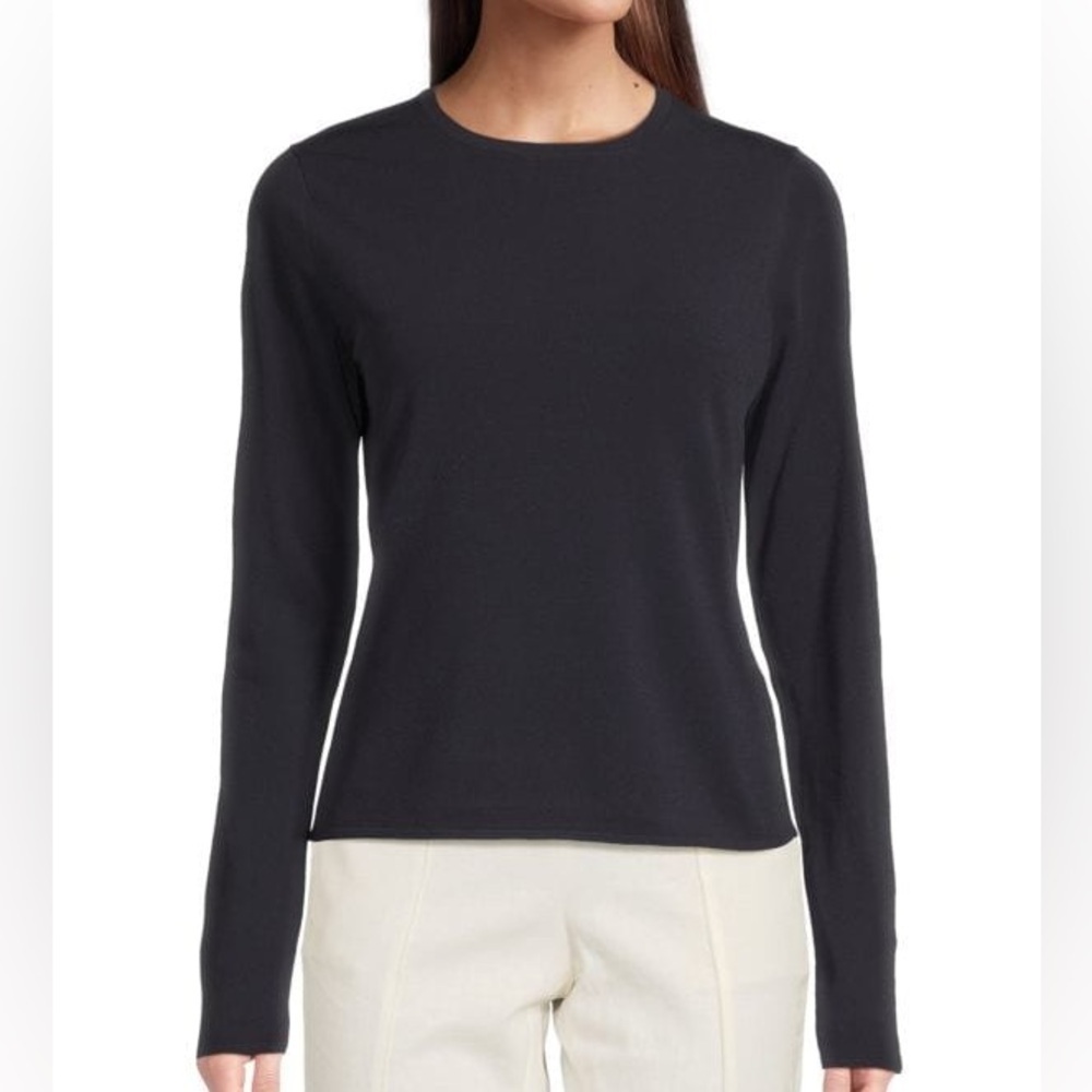 Vince Featherweight Wool Crew Sweater Tee in Black Heather